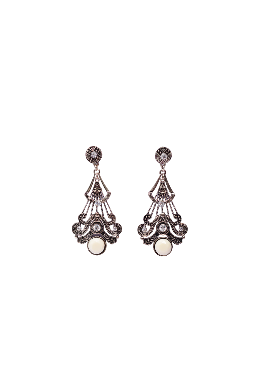 Namokriti Vintage Boho Ivory  Stone Dangle Earrings – Antique Silver Finish for Women & Girls